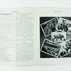 Open booklet pages 12 and 13 with photos and text.