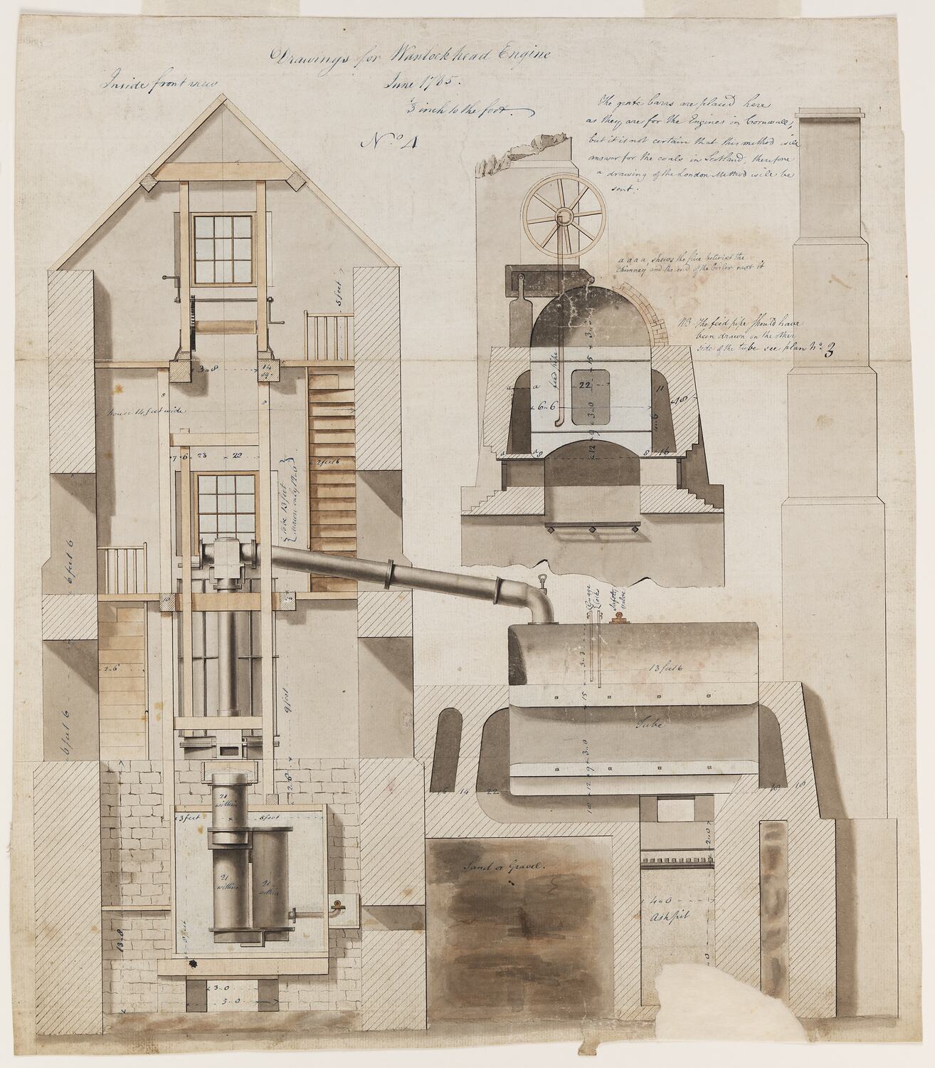 Engineering Drawing - James Watt, Arrangement for Wanlockhead Engine ...