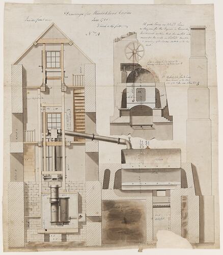 Drawing - James Watt, Wanlockhead Engine, Jun 1785
