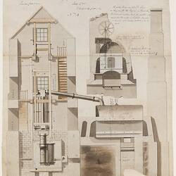 Engineering Drawing - James Watt, Arrangement for Wanlockhead Engine & Steam Boiler, Sheet No.4, Jun 1785