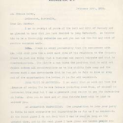Letter - George Eastman to Thomas Baker, 13 Feb 1911
