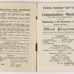 Racing Programme - VATC Compensation Meeting, Caulfield, 11 Nov 1931