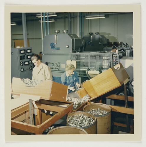 Slide 240, 'Extra Prints of Coburg Lecture', Sorting Canisters, Building 20, Kodak Factory, Coburg, circa 1960s