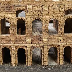 Model of Colosseum made of cork. Detail of external wall.