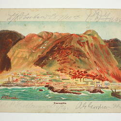 Back of printed menu showing painting of Tocopilla.