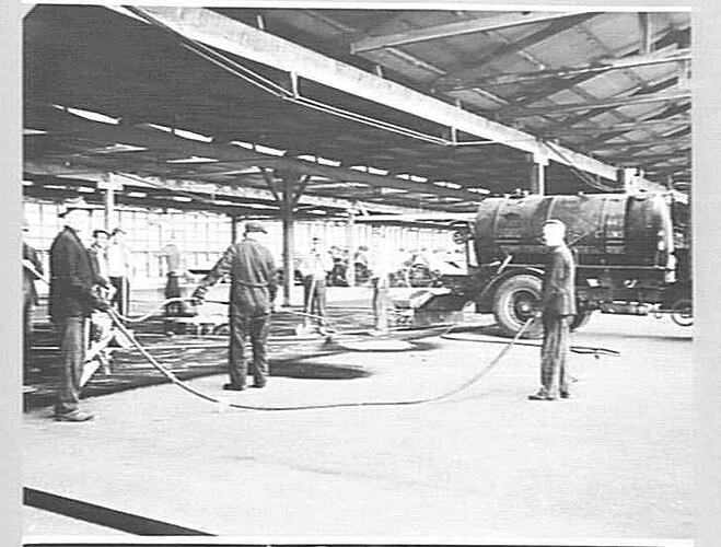 Photograph - H.V McKay Massey Harris, Surfacing Floor in Storage Sheds, Sunshine, Victoria, May 1940