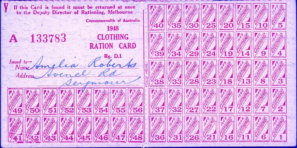 Ration Card - Clothing, Commonwealth of Australia, 1948
