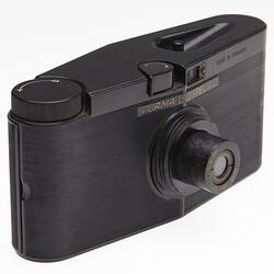 Side view of black bakelite camera.