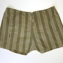 Shorts - Draw-String, Green Striped Cotton, circa 1978