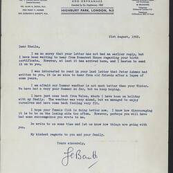 Letter - National Children's Home To Sheila Philpott, London, England, 21 Aug 1962