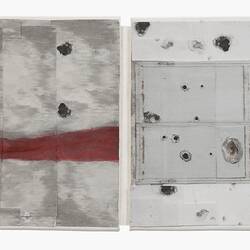 Artwork - 'Waiting 1991 Gulf War - Zakho, Iraq', Mixed Media On Canvas Board, Alyana Eau, 'Attache Case', Melbourne, 2015