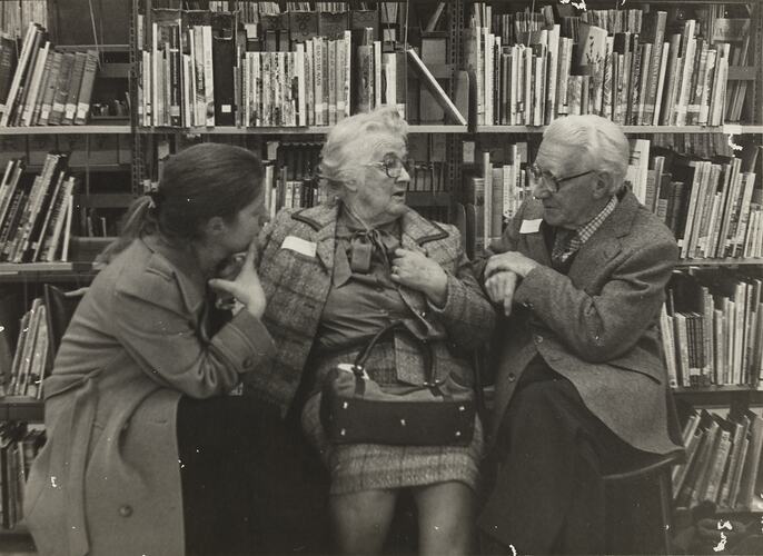 Professor W.V. ( Bill) Aughterson, Mrs Aughterson & Margaret Coady, Exhibition Opening, 6 Jul 1983