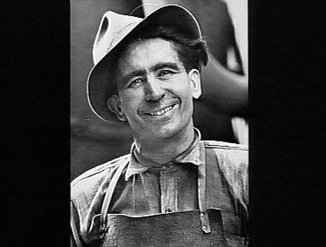 SUNSHINE PERSONALITIES: MICK BUGEIJA, FOUNDRY, SUNSHINE REVIEW, DEC 1947.THESE HAPPY PERSONALITIES ARE NEW MEMBERS OF OUR SUNSHINE FAMILY. WE WELCOME THEM TO THE INDUSTRY AS WE DO WITH ALL OTHER NEW EMPLOYEES