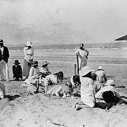 Negative - Children Participating in a Treasure Hunt on the Beach, Lorne, Victoria, 1920