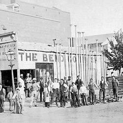 Negative - Workers Outside Bendigo Tin Shop, Bendigo, Victoria, circa 1868