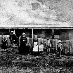 Negative - Family Outside Home, Chilwell, Geelong, Victoria, circa 1870