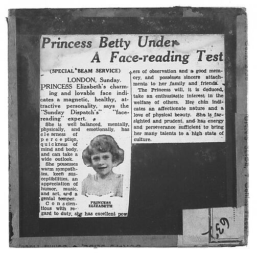 Lantern Slide - Universal Opportunity League, 'Princess Betty Under a Face-Reading Test'