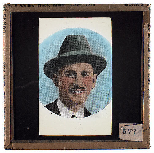 Lantern Slide - Universal Opportunity League, Man Wearing a Hat