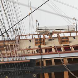 Model clipper ship detail. Cut out on section to show interior.