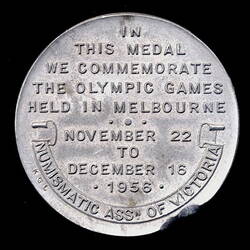 [NU 20082] Medal - Olympic Games Commemorative, Numismatic Association of Victoria, Australia, 1956 (AD) (MEDALS)