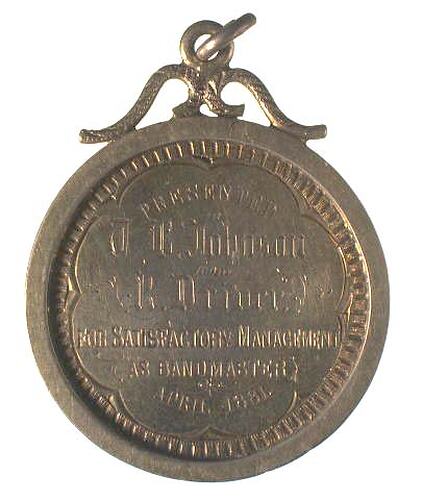 Australia, Presentation medal to Bandmaster, Reverse