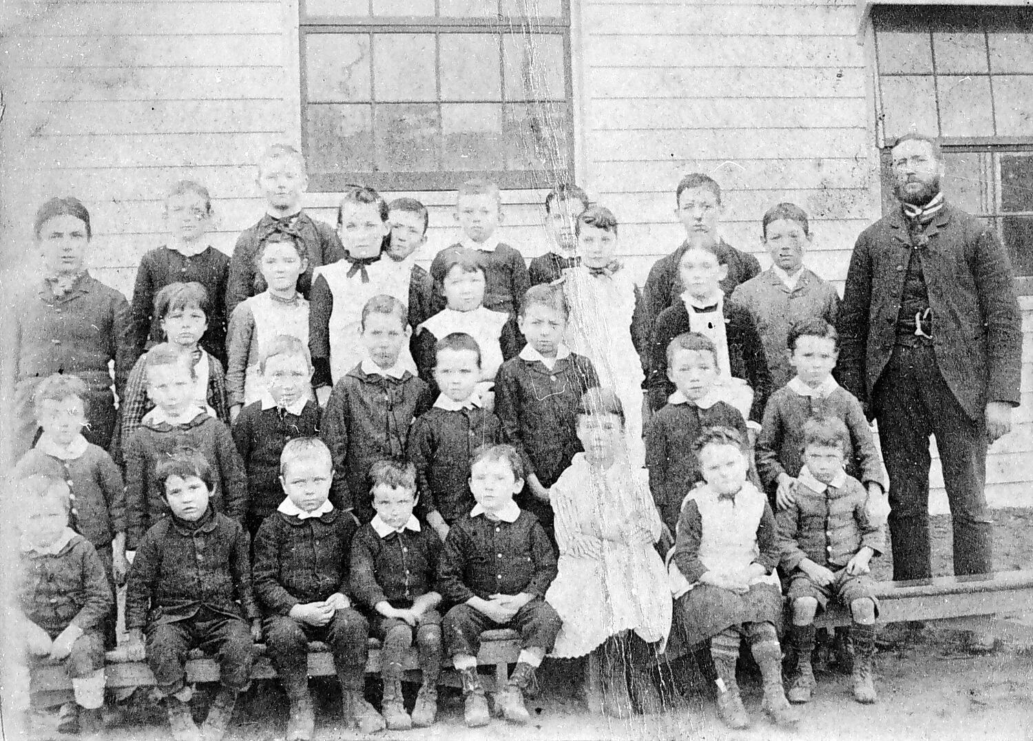 Negative - Pupils & Teacher, Kyneton District, Victoria, circa 1870