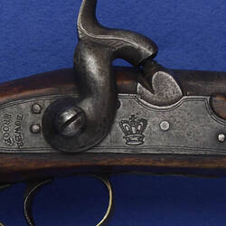 Detail of trigger of hand musket.