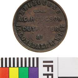 Token - Halfpenny, A.G. Hodgson, Outfitter & Tailor, Melbourne, Victoria, Australia, 1860