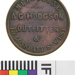 Token - 1 Penny, A.G. Hodgson, Outfitter & Tailor, Melbourne, Victoria, Australia, 1862