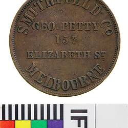 Token - 1 Penny, George Petty, Smithfield & Co, Butchers, Melbourne, Victoria, Australia, circa 1855