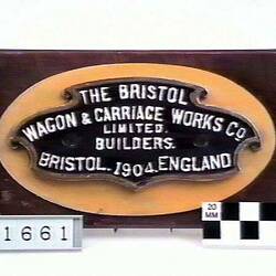 Locomotive Builders Plate - Bristol Carriage & Wagon Works, Bristol, England, 1904