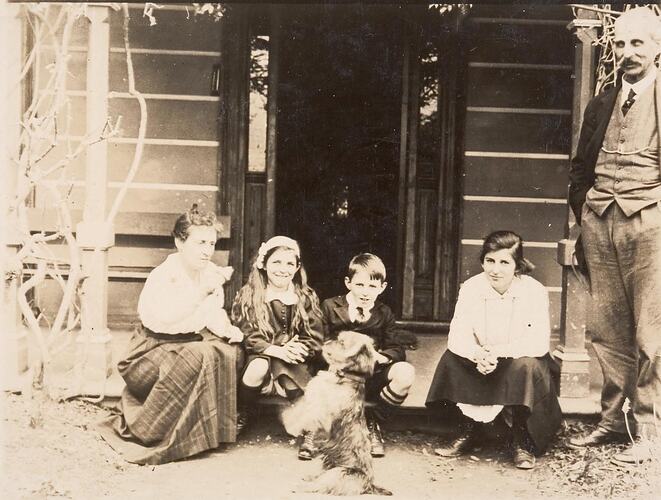 Digital Photograph - Family & Dog on Front Porch, Heidelberg, 1918