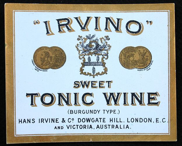 Wine Label - Great Western Winery, Sweet Tonic Wine, 'Irvino', 1905-1918