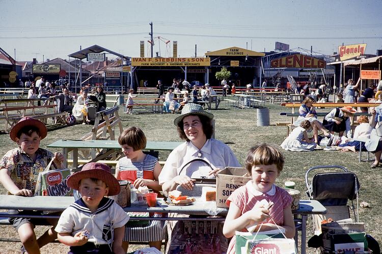 Family Having Lunch at Royal Melbourne Show, Ascot Vale, 1961