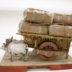 Model: wheeled cart loaded with wool pulled by two bullocks