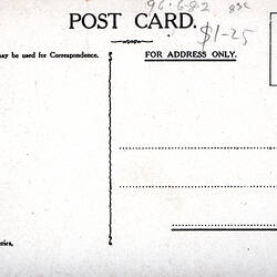 Postcard - South West Facade, Exhibition Building, VSM Series, Melbourne, circa 1905 (Reverse)