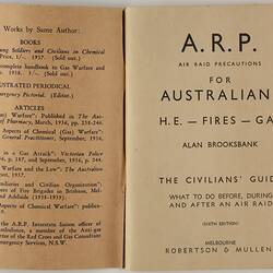 Book - Alan Brooksbank, "Air Raid Precautions for Australians, Civilians' Guide", World War II, circa 1940