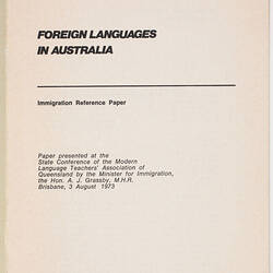 Booklet - Foreign Languages in Australia, 1974