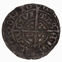 Coin, round, long cross pattee divides legend, three pellets in each angle; text around.