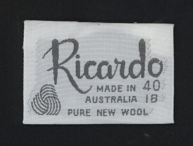 Garment Label - Ricardo Knitwear, Melbourne, Victoria, Australia, 1958-1978