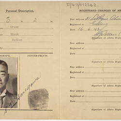 Certificate of Alien Registration - Commonwealth of Australia, Issued to Setsutaro Hasegawa, 1940