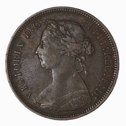 Coin - Halfpenny, Queen Victoria, Great Britain, 1887 (Obverse)