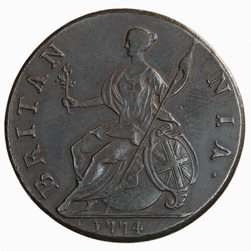 Coin - Halfpenny, George III, Great Britain, 1774 (Reverse)