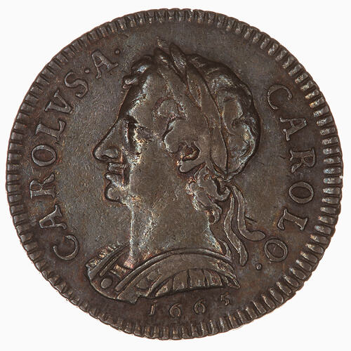 Pattern Coin - Farthing, Charles II, Great Britain, 1665 (Obverse)