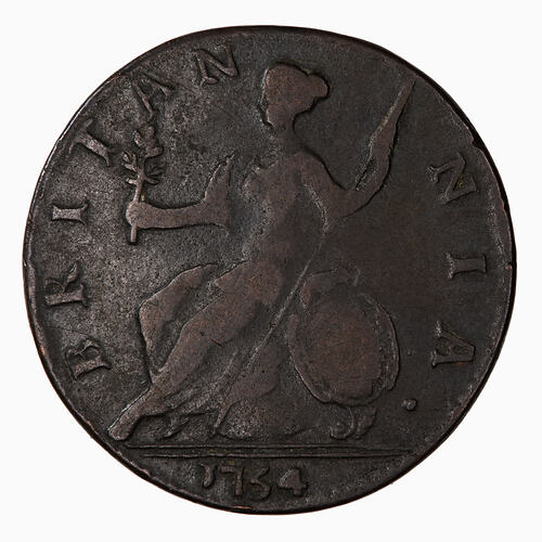 Coin - Halfpenny, George II, Great Britain, 1754