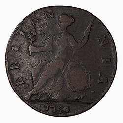 Coin - Halfpenny, George II, Great Britain, 1754 (Reverse)