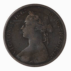 Coin - Halfpenny, Queen Victoria, Great Britain, 1876 (Obverse)