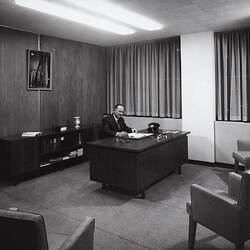 Photograph - Kodak Australasia Pty Ltd, Interior View of Office with Executive from Building 8, Head Office & Sales & Marketing at the Kodak Factory, Coburg, 1964