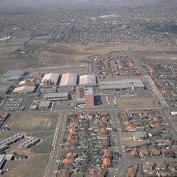 Negative - Kodak Australasia Pty Ltd, Aerial View of the Kodak Factory Complex and Surrounding Suburb, Coburg, 1965
