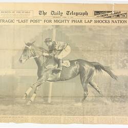 Newspaper Cutting - Daily Telegraph, Tragic Last Post for Mighty Phar Lap, 07 Apr 1932